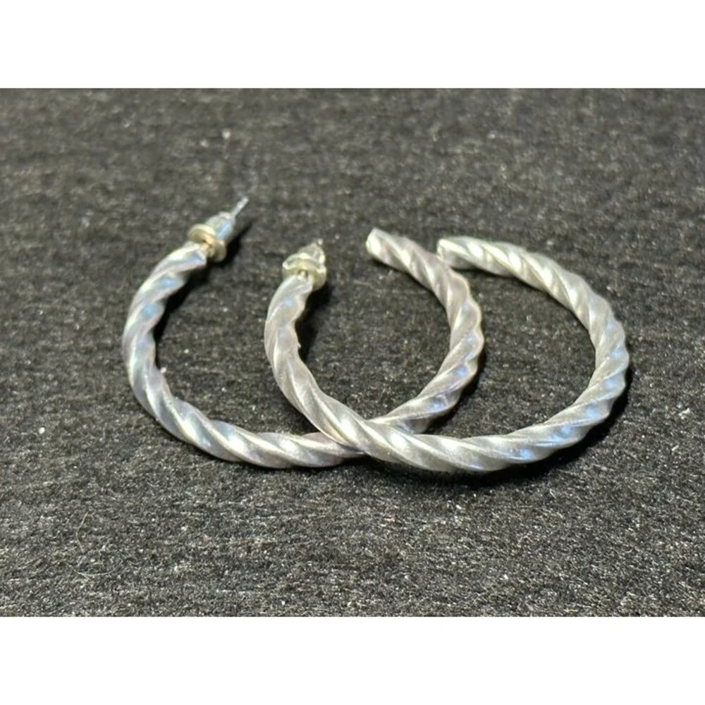 Sarah & Co Silver Tone Twisted Rope Hoop Earrings Boho Style New NWT